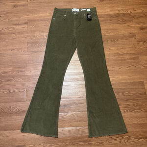 NWT RE Generation Corduroy Flare Pants Size:9/29 High Rise Dark Green Fray Hem